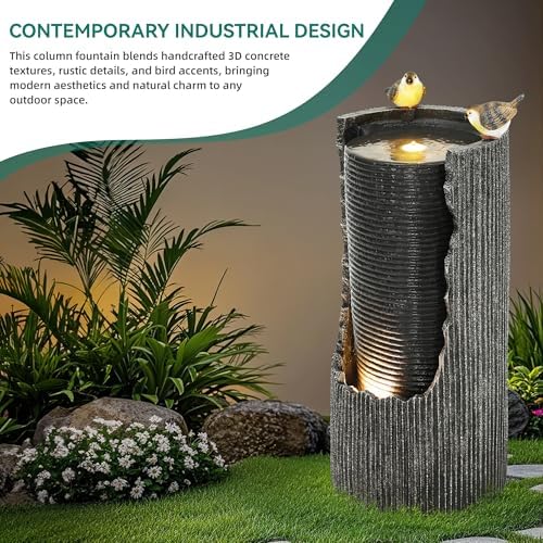 32 Inch Rustic Jar Water Fountain with LED Lights