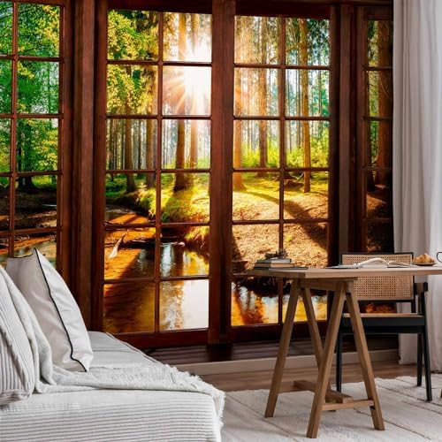 Artgeist Wall Mural Window Forest 135x101 Inch Peel and Stick Wallpaper