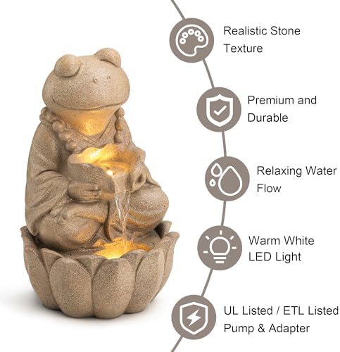 Glitzhome 2 Tier Zen Style Frog Fountain with LED Light