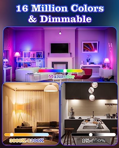 6 Pack E12 RGB Smart LED Candelabra Bulbs with Alexa Google Home Compatibility