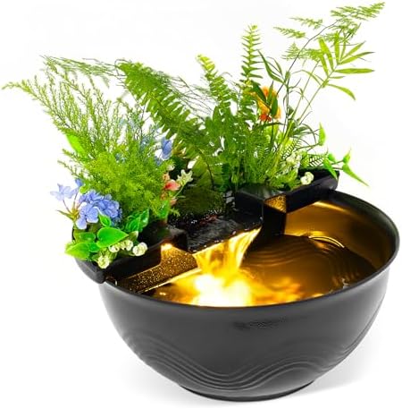 POPOSOAP Mini Water Garden Pond Kit with Waterfall and LED Lighting