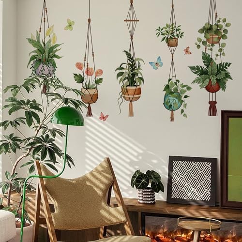 Green Hanging Potted Wall Stickers for Boho Decor