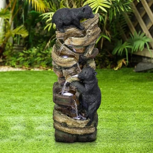 393 Inch 5 Tier Resin Fountain with LED Lights for Garden Patio