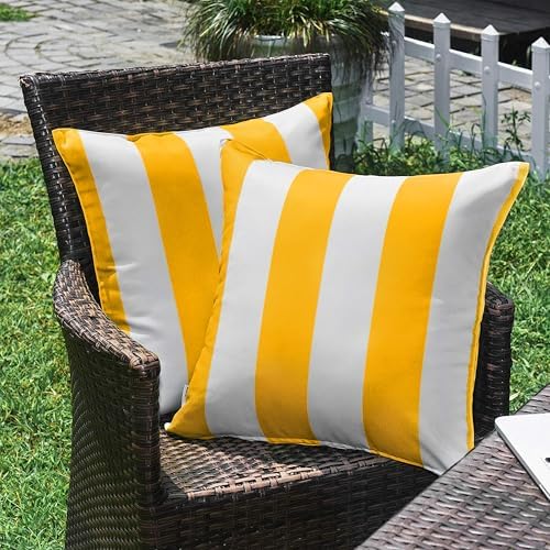 Western Home 2 Pack Waterproof Striped Throw Pillow Covers 18x18 Inch Yellow