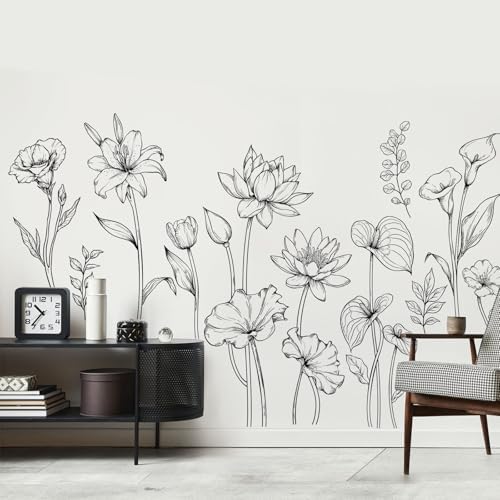 Supzone Large Black and White Flower Wall Decals