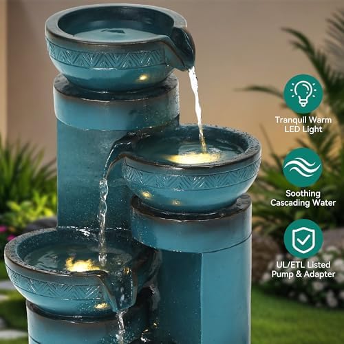 Autodaya 193 Inch H Pedestal Water Fountain with LED Lights and Pump