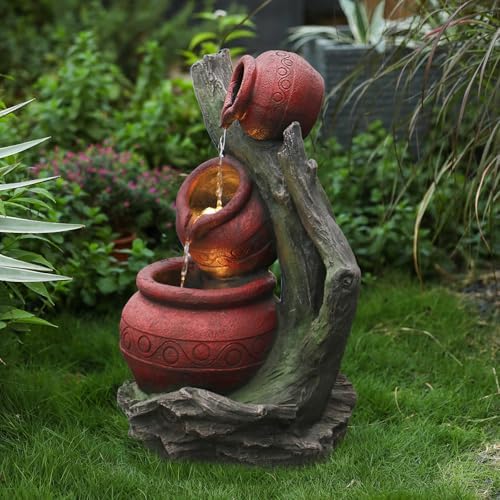 Rustic 3-Tier Jar Fountain with LED Lights