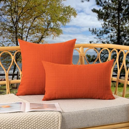 Kevin Textile Waterproof Checkered Pillow Covers Pack of 2 16x16 Inch Orange