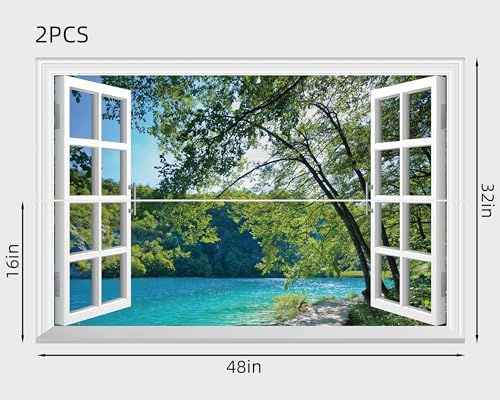 FLFK Fake Window Wall Mural Lakes in The Jungle