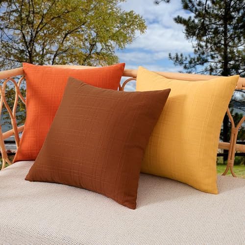 Kevin Textile Waterproof Checkered Pillow Covers Pack of 2 16x16 Inch Orange