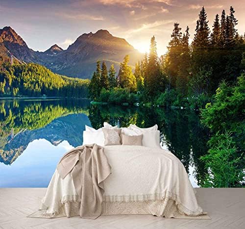 Mountain Lake Photo Wallpaper Landscape Wall Mural for Bedroom Living Room