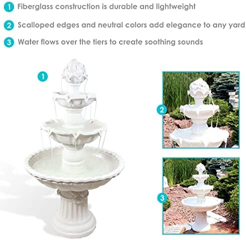 Sunnydaze 52-Inch 3-Tier Outdoor Water Fountain with Fruit Top - White