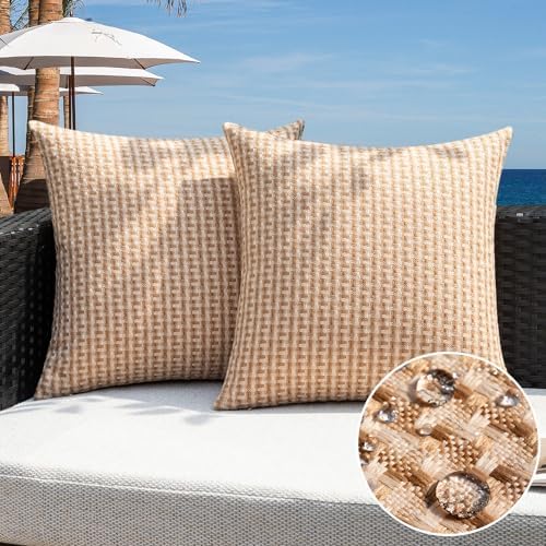 Kevin Textile Waterproof Outdoor Throw Pillow Covers Pack of 2 Light Brown