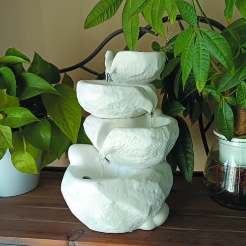 White Tabletop Fountain with Low Voltage Pump