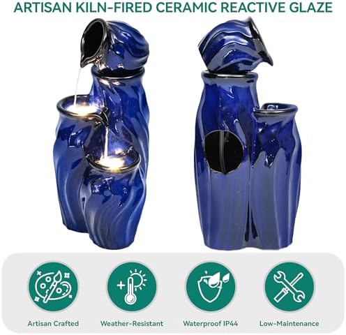 29 Inch Tall Ceramic Fountain with LED Lights