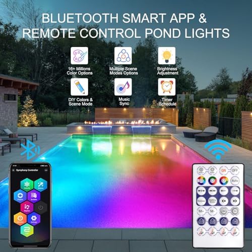 CREPOW RGB Pond Lights Set of 10 with Bluetooth Control