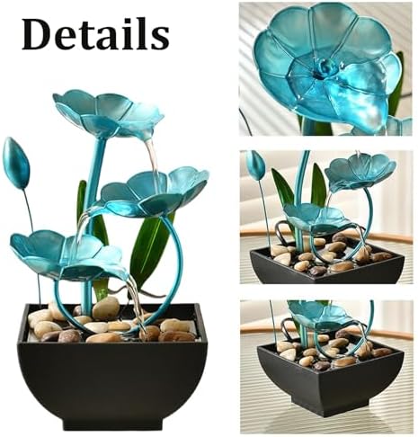Tabletop Water Fountain with Lotus Design Blue