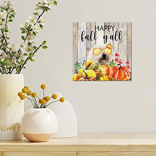 Thanksgiving Hello Fall Decorative Wood Sign 8x8in