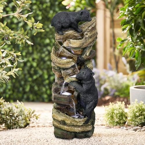 393 Inch 5 Tier Resin Fountain with LED Lights for Garden Patio