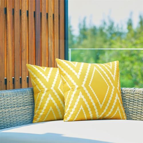 Adabana Waterproof Throw Pillow Covers Set of 2 Boho Yellow and White