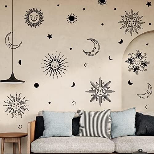 PLIGREAT Sun Moon Wall Decals Waterproof Peel and Stick Decor