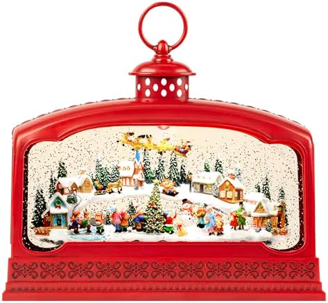 2024 Red Extra Large Musical Snow Globe with Village and Flying Snow
