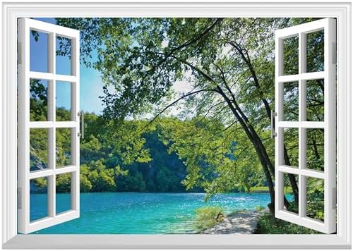 FLFK Fake Window Wall Mural Lakes in The Jungle