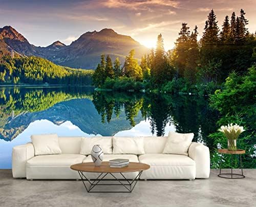 Mountain Lake Photo Wallpaper Landscape Wall Mural for Bedroom Living Room