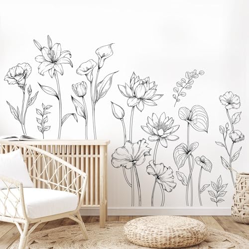 Supzone Large Black and White Flower Wall Decals