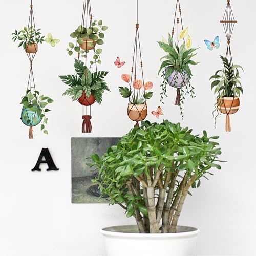 Green Hanging Potted Wall Stickers for Boho Decor