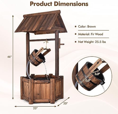 Tangkula 46 Inch Freestanding Wood Water Fountain