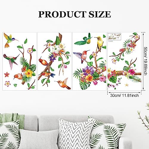 Zonon 6 Pcs Flowers Wall Decals with Dragonflies and Hummingbirds