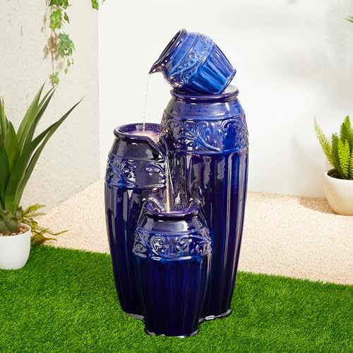 Glitzhome 355 H Freestanding Fountain with LED Lights and Pump