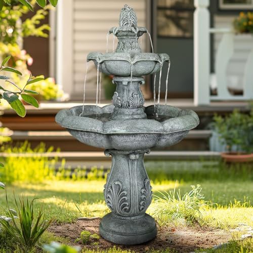 SunJet 48 Inch 3-Tier Concrete Outdoor Water Fountain