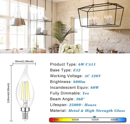 TOBUSA Dimmable E12 LED Bulbs 6W 600lm 5000K Daylight White 6-Pack