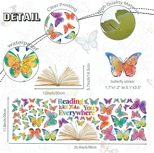 OLMIXA Colorful Butterfly Reading Wall Decal