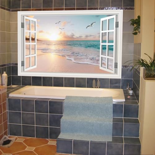 Fake Window Wall Decal Summer Beach Seascape Set of 2