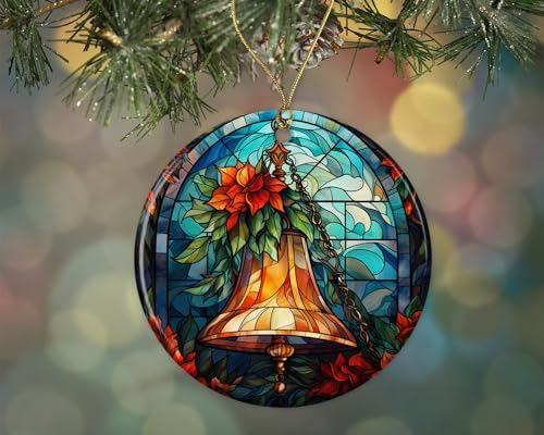 Stained Glass Christmas Bell Ornament Ceramic