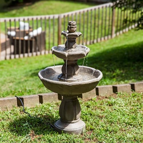 Sunnydaze Birds Delight 35-Inch 3-Tier Garden Water Fountain - Beige