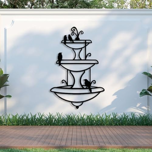Metal Wall Art Fountain with Birdbath Outdoor Decor