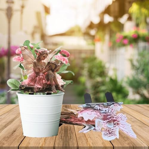 Fairy Garden Stake Decor Panel - Pink Fairy Reading a Book
