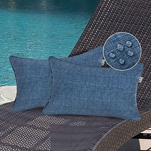 Magpie Fabrics Waterproof Rectangular Throw Pillow Pack of 2 Navy Textured