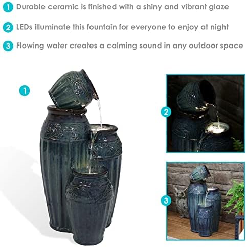 Sunnydaze Tour de Vase 27-Inch Ceramic Fountain with LED Lights