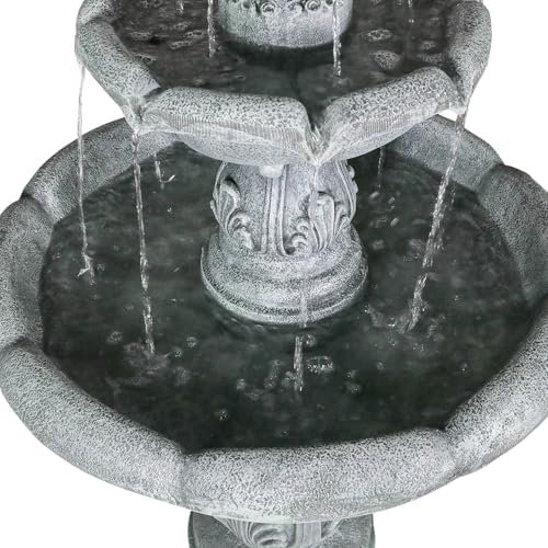 SunJet 48 Inch 3-Tier Concrete Outdoor Water Fountain