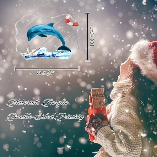 Coastal Dolphin Christmas Ornament Acrylic with Wave Buoy Design
