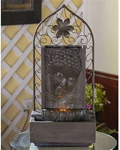 Buddha Wall and Metal Flower Fountain with Light