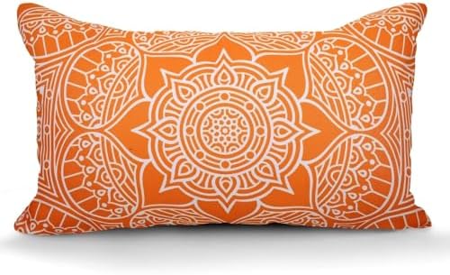 TRP Orange White Print Throw Pillow with Plush Insert