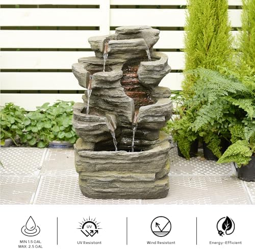 Bumilgar 242 Inch Freestanding Rock Waterfall Fountain with Lights