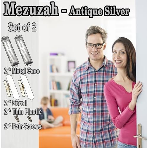 Antique Silver 2-Pack Mezuzahs with Scrolls for Jewish Home
