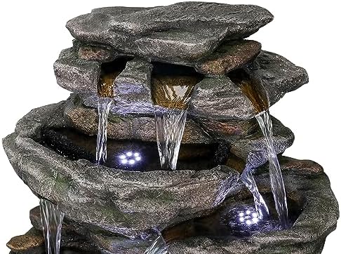 SunJet 472 Inch Multi-Tier Rock Water Fountain with LED Lights